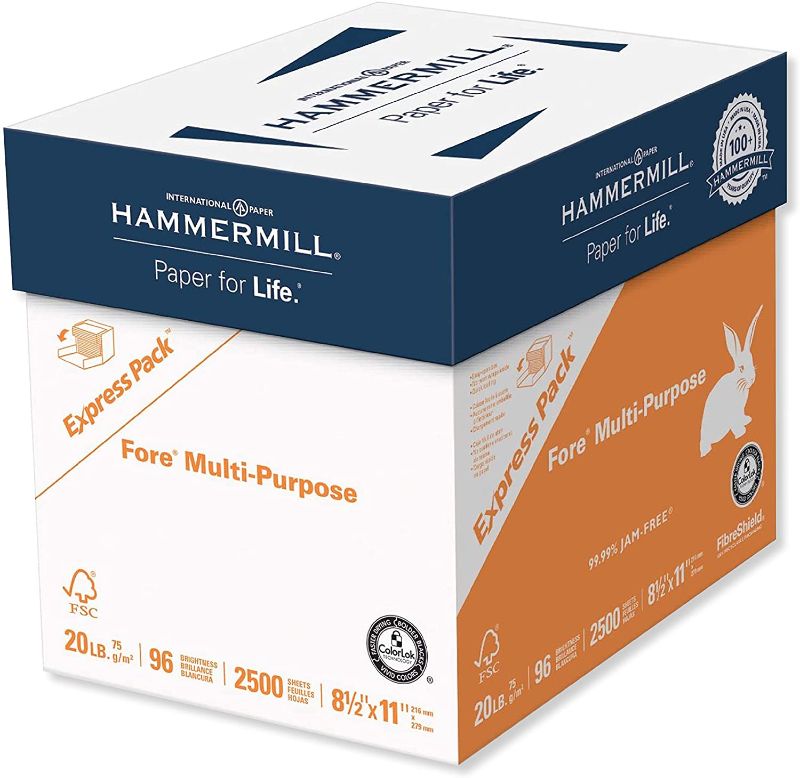 Photo 1 of Hammermill Printer Paper, Fore Multipurpose 20 lb Copy Paper, 8.5 x 11 - Express Pack (2,500 Sheets) - 96 Bright, Made in the USA, 163121
