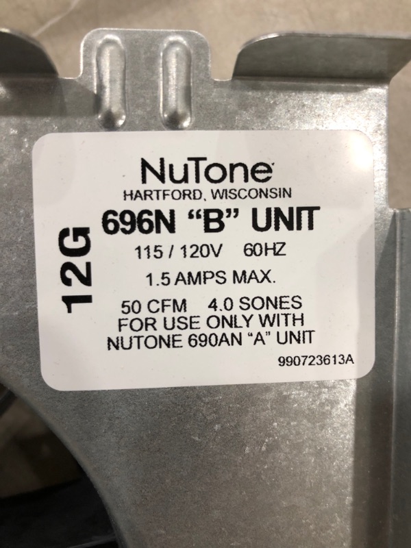 Photo 3 of Broan Nutone 50 CFM Replacement Motor/Wheel
