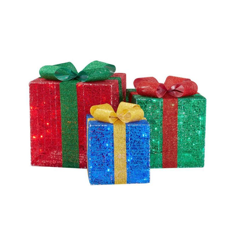 Photo 1 of **red present does not light up** Home Accents Holiday 3-Piece Yuletide Lane LED Gift Boxes Yard Sculpture
