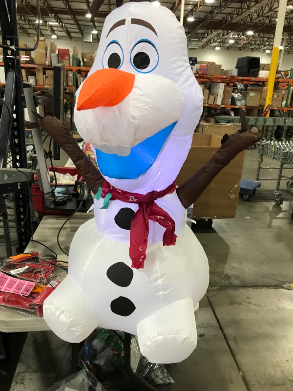 Photo 2 of 4 Ft Pre-Lit LED Disney Airblown Olaf with Red Scarf Christmas Inflatable
