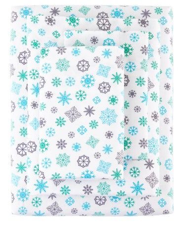 Photo 1 of 4-Piece Aqua Snow Cotton Flannel Queen Sheet Set
