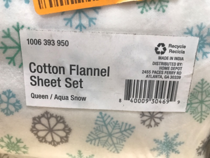 Photo 3 of 4-Piece Aqua Snow Cotton Flannel Queen Sheet Set
