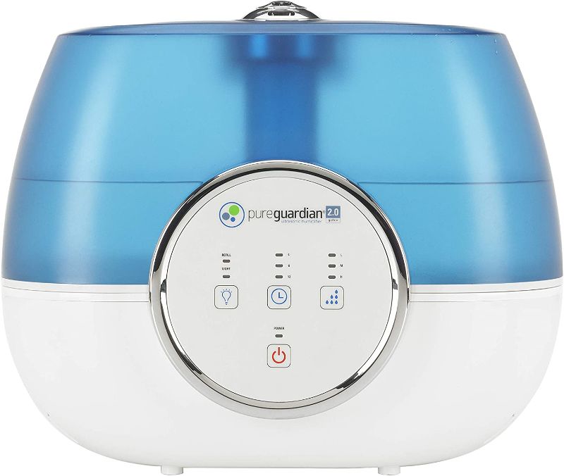 Photo 1 of Pure Guardian H4750AR Ultrasonic Cool Mist Humidifier, 120 Hrs. Run Time, 2 Gal. Tank Capacity, 600 Sq. Ft. Coverage, Large Rooms, Quiet, Silver Clean Treated Tank, Essential Oil Tray
