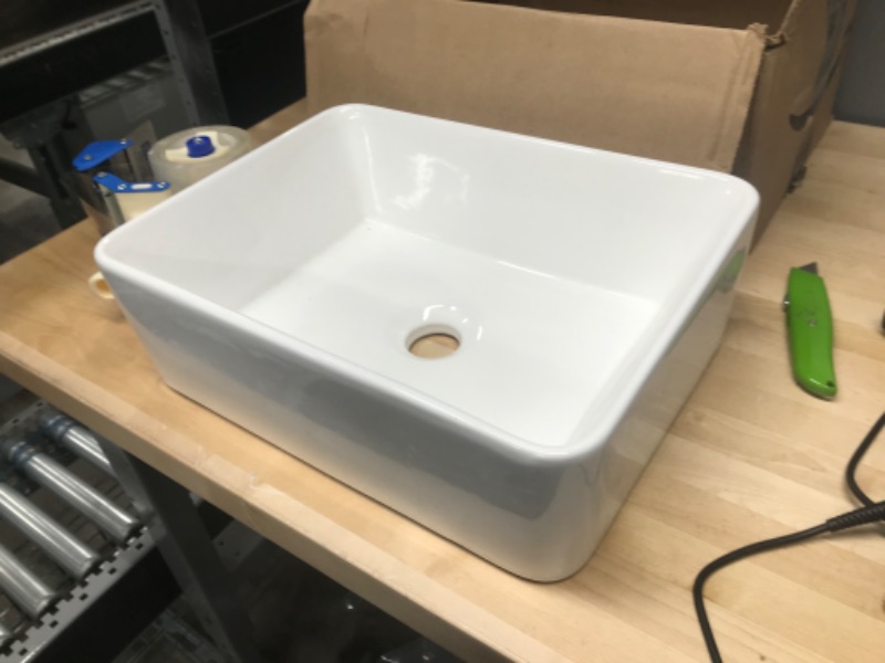 Photo 5 of 16 in. x 12 in. Bathroom in White Porcelain Ceramic Vessel Sink Rectangle Above Counter Sink Art Basin