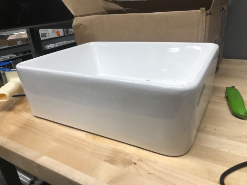 Photo 3 of 16 in. x 12 in. Bathroom in White Porcelain Ceramic Vessel Sink Rectangle Above Counter Sink Art Basin