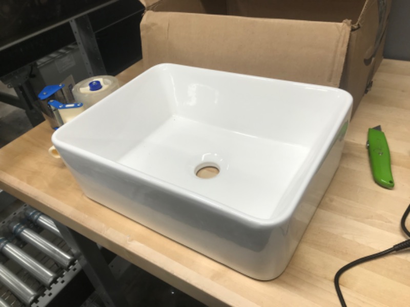 Photo 4 of 16 in. x 12 in. Bathroom in White Porcelain Ceramic Vessel Sink Rectangle Above Counter Sink Art Basin