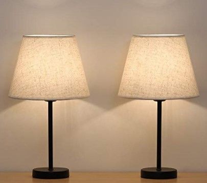 Photo 1 of haitral bedside table lamps - small nightstand lamps set of 2 with fabric shade bedside desk lamps for bedroom, living room, office, kids room, girls room, dorm 15 inches - black (ht-th28-27x2)
