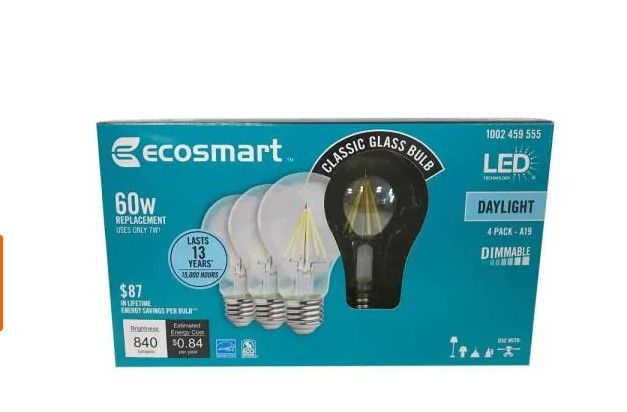 Photo 1 of 60-Watt Equivalent A19 Dimmable ENERGY STAR Clear Filament Vintage Style LED Light Bulb in Daylight (8-Pack)