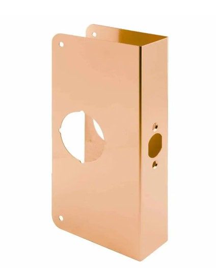 Photo 1 of 1-3/4 in. x 9 in. Thick Solid Brass Lock and Door Reinforcer, 2-1/8 in. Single Bore, 2-3/8 in. Backset
