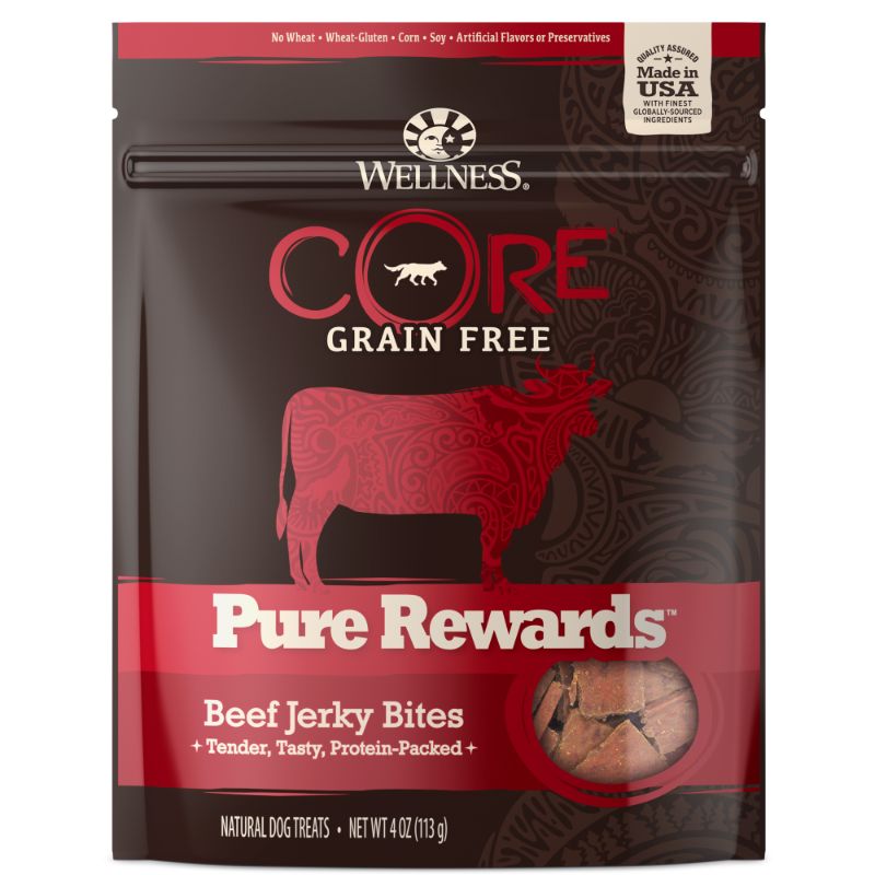 Photo 1 of ***Set of 3***Date 4/14/22 Wellness CORE Natural Grain Free Pure Rewards Beef Recipe Jerky Bites Dog Treats - 4 Oz