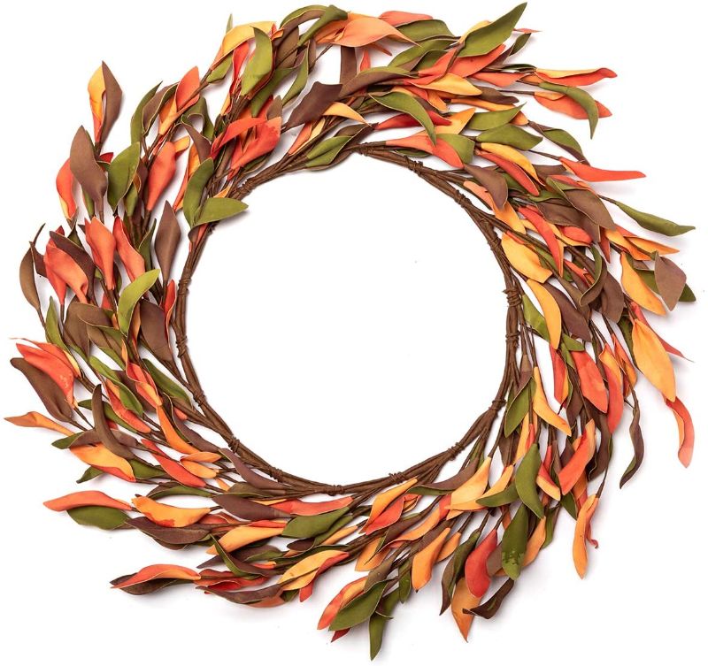 Photo 1 of ***SET OF 3**LOHASBEE Artificial Wreath, 20" Fake Orange Leaves Fall Wreath for Autumn & Halloween & Thanksgiving Day Home Front Door Hanging Wall Decor
