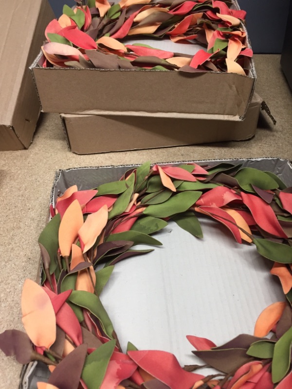 Photo 2 of ***SET OF 3**LOHASBEE Artificial Wreath, 20" Fake Orange Leaves Fall Wreath for Autumn & Halloween & Thanksgiving Day Home Front Door Hanging Wall Decor
