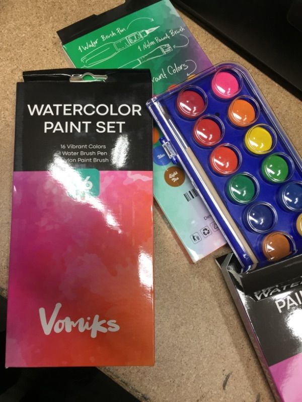 Photo 2 of ***SET OF 2** Watercolor Paint Set for Kids, Artists and Adults - Perfect Kit for Beginners or Professionals,16 Vibrant Color Cakes, Includes 1 Water Brush Pen and Paint...
