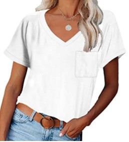 Photo 1 of ETCYY NEW Womens Short Sleeve V-Neck Shirts and Raglan Crewneck T Shirts Tees Color Block Casual Loose Fit Tshirts Tops**SMALL*
