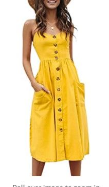 Photo 1 of Halife Womens Summer Dresses Casual Spaghetti Strap Floral Button Down Swing Midi Dress with Pockets**small* 
