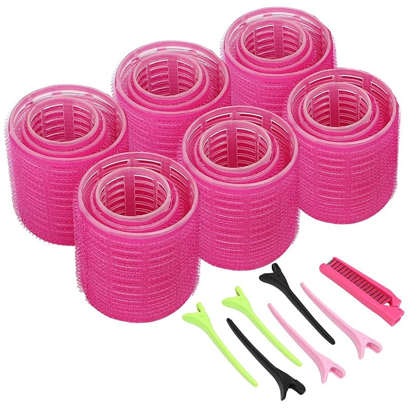 Photo 1 of Jumbo Size Self Grip Hair Rollers Set, with Hairdressing Curlers (Jumbo, Large, Small), Folding Pocket Plastic Comb, Duckbill Clips
