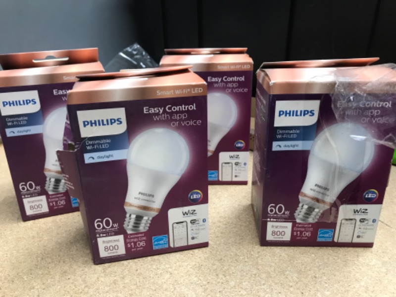 Photo 2 of *4 of-  Philips Daylight A19 LED 60W Equivalent Dimmable WiZ Connected Smart Light Bulb
