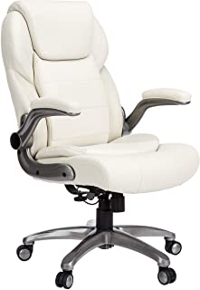 Photo 1 of (TORN SEAT LEATHER; MISSING GAS LIFT) 
Ergonomic High-Back Bonded Leather Executive Chair with Flip-Up Arms and Lumbar Support, Cream