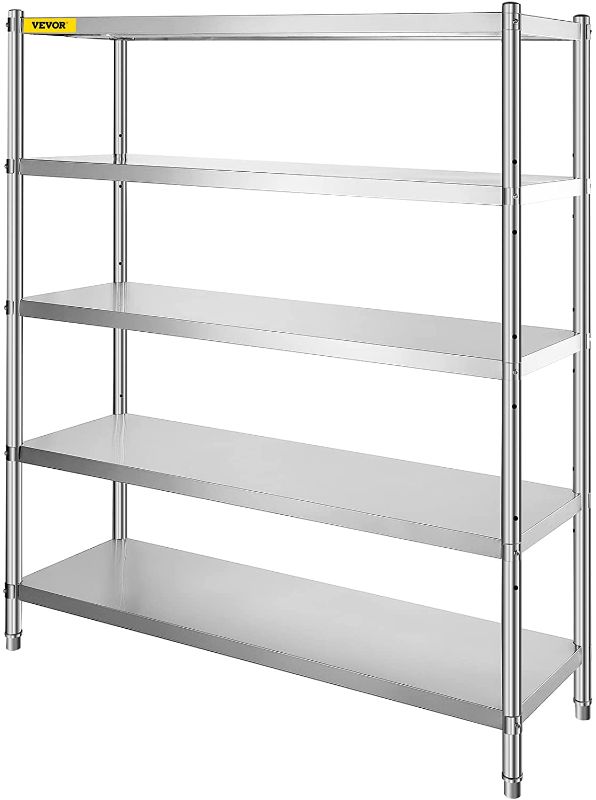 Photo 1 of (DAMAGED CORNERS/EDGES; MISSING MANUAL)
VEVOR Storage Shelf, 5-Tier Storage Shelving Unit, Stainless Steel Garage Shelf, 70.9 x 17.7 x 70.9 inch Heavy Duty Storage Shelving, 1650 Lbs Total Capacity with Adjustable Height
