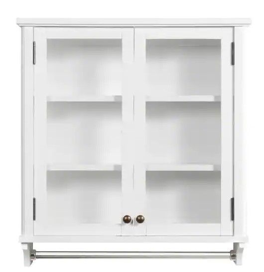 Photo 1 of (CRACKED DOORS; BROKEN OFF GLASS TIGHTENERS)
Penn 27in. W x 8in. D x 29in. H Bathroom Storage Wall Cabinet in White
