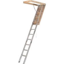 Photo 1 of 7 ft. 8 in. to 10 ft. 3 in., 25.5 in. x 54 in. Aluminum Attic Ladder with 375 lbs. Maximum Load Capacity
