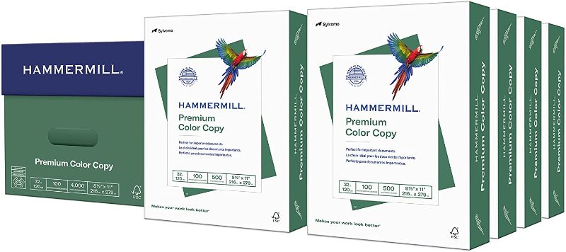 Photo 1 of Hammermill Printer Paper, Premium Color 32 lb Copy Paper, 8.5 x 11 - 8 Ream (4,000 Sheets) - 100 Bright, Made in the USA, 102630C
