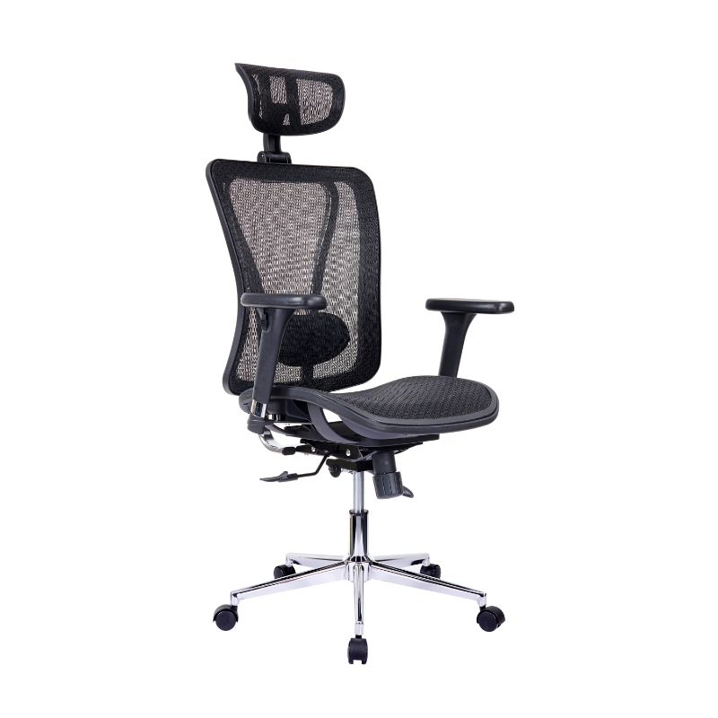 Photo 1 of 3.25' Black and Metallic Silver High Back Executive Mesh Office Chair with Arms Headrest and Lumbar Support - All

