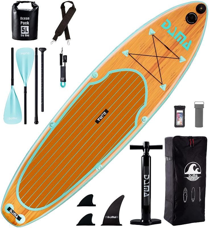 Photo 1 of DAMA 10'6" Inflatable Stand Up Paddle Board, Yoga Board, Camera Seat, Floating Paddle, Hand Pump, Board Carrier, Waterproof Bag, Drop Stitch, Traveling Board for Surfing
