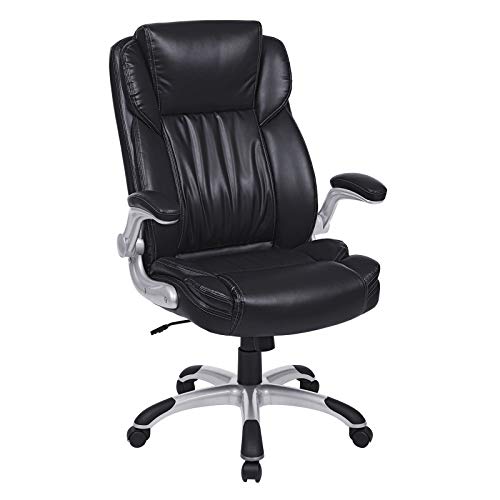 Photo 1 of SONGMICS Extra Big Office Chair, High Back PU Executive Chair with Thick Seat and Tilt Function, Flip up Arms, Black UOBG94BK
