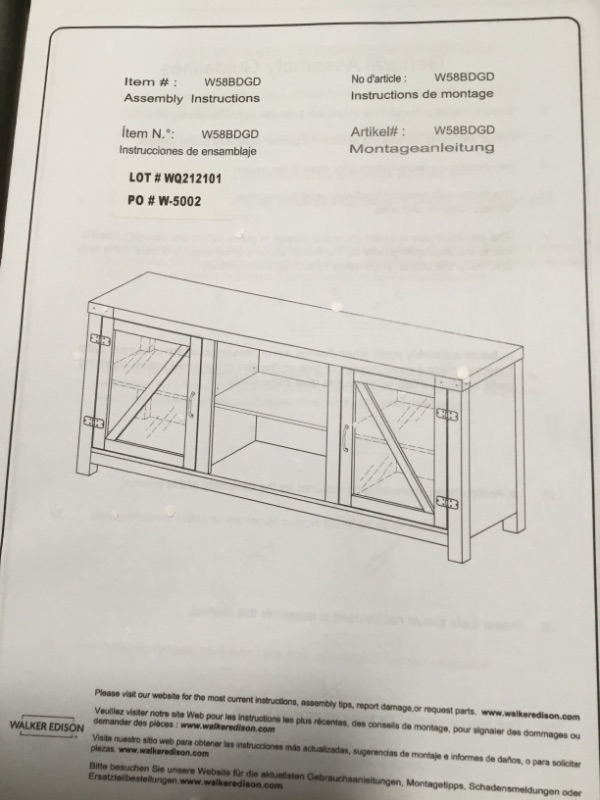 Photo 2 of ***PARTS ONLY*** 58" Glass Barn Door Farmhouse TV Stand Console - Grey Wash
