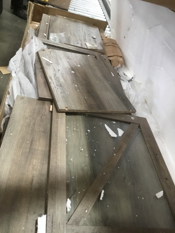 Photo 1 of ***PARTS ONLY*** 58" Glass Barn Door Farmhouse TV Stand Console - Grey Wash
