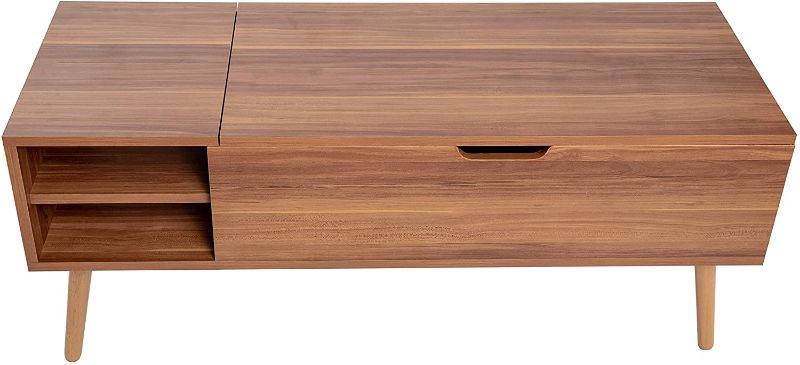 Photo 1 of Aline Modern Wood Grain Lift-Top Convertible Coffee Table with Solid Wood Legs w/Large Storage Space
