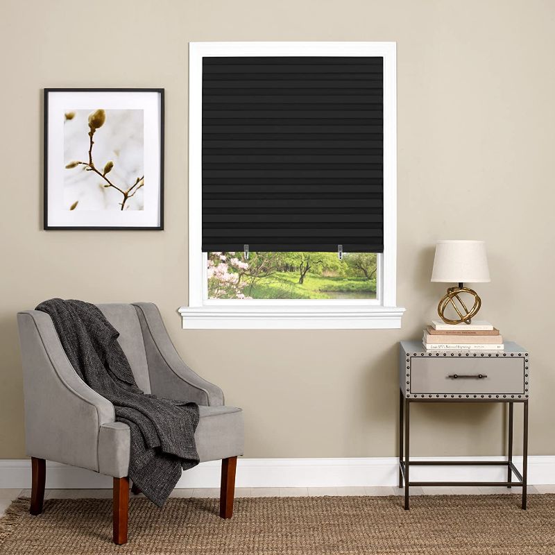 Photo 1 of Achim Home Furnishings 123CO36B24 Cordless 1-2-3, 36" x 75", Black Vinyl Room Darkening Pleated Window Shade
