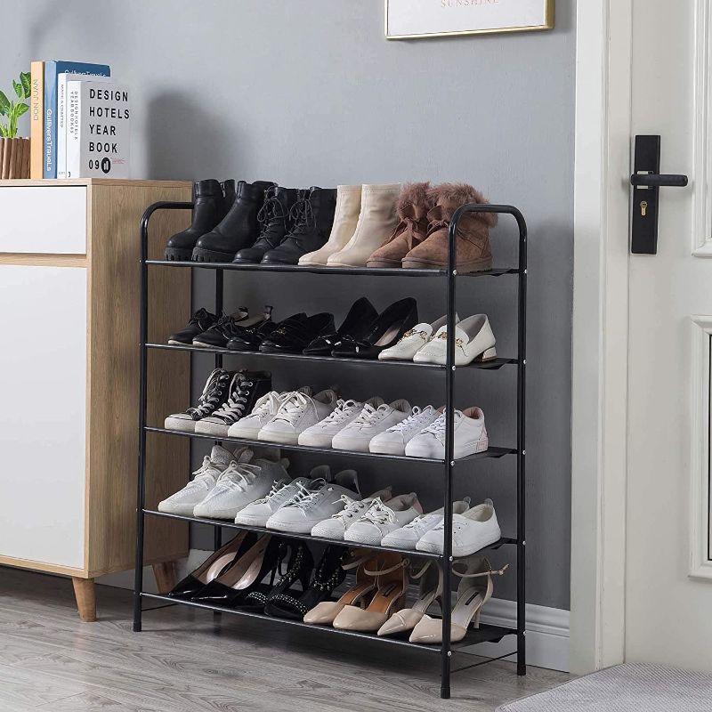 Photo 1 of UDEAR Shoe Rack Free Standing Shoe Organizer,Black,5-Tier
**LOOSE MISSING HARDWARE**