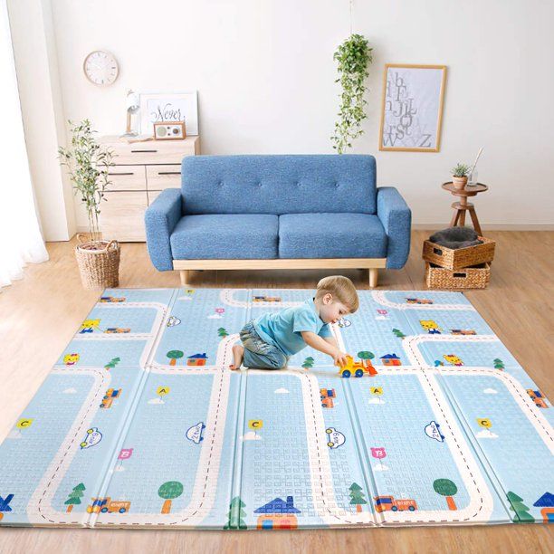 Photo 1 of Bammax Play Mat, Foldable Baby Playmat Waterproof Reversible Kids Crawling Mat Extra Large Foam Floor Gym Activity Play Mat NonToxic Portable Tummy Time Playroom Mat for Infant Toddler - 70x78x 0.4IN
