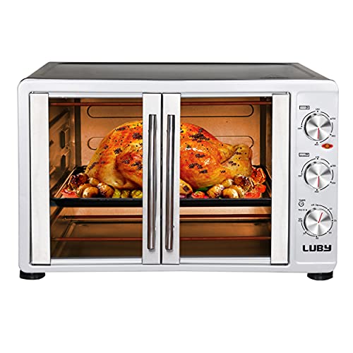 Photo 1 of LUBY Large Toaster Oven Countertop, French Door Designed, 55L, 18 Slices, 14'' Pizza, 20lb Turkey, Silver
