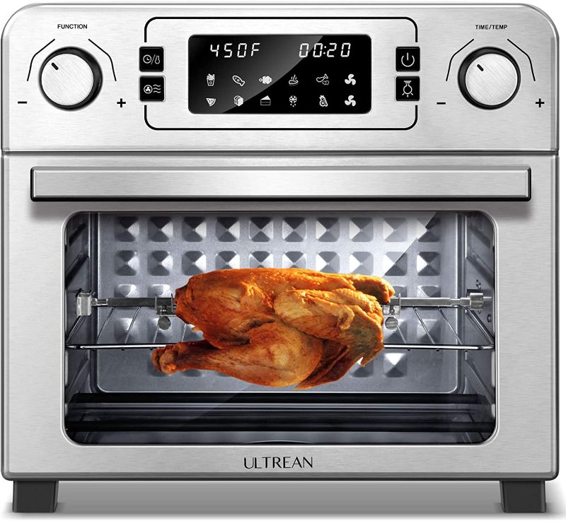 Photo 1 of Ultrean 10-in-1 Toaster Oven with Rotisserie, Dehydrator, Bake and Air Fryer Function, 24 Quart Family Size Rotisserie Oven Combo with LED Display, 7 Accessories, Recipe Books,1700W
**DOES NOT TURN ON OR FUNCTION**
