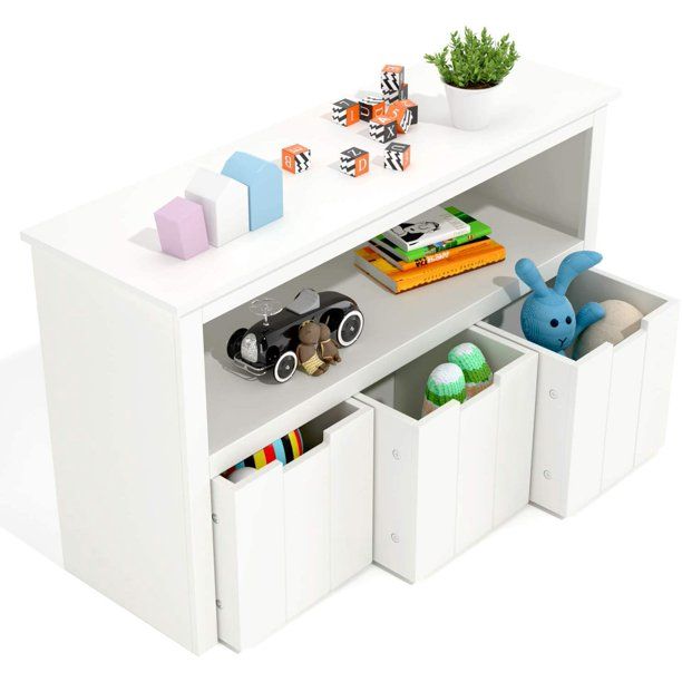 Photo 1 of Homfa Kid's Bookcase, Toy Storage Chest, Kid's Wood Storage Cube Removable on Wheels with 3 Drawers and Open Shelf for Kid's Room, Nusery, White Finish
