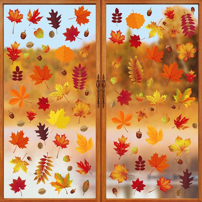 Photo 1 of 60 SHEETSThanksgiving Window Clings, Fall Window Stickers Decorations Maple Leaves Decals Home Decor
