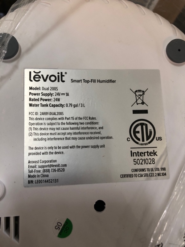 Photo 1 of LEVOIT Humidifiers for Bedroom, Top Fill Cool Mist Ultrasonic for Baby Nursery Kids with Essential Oils, Smart Control with Constant Humidity for Plants Indoor, Quiet Easy Clean, BPA Free, 3L, White
