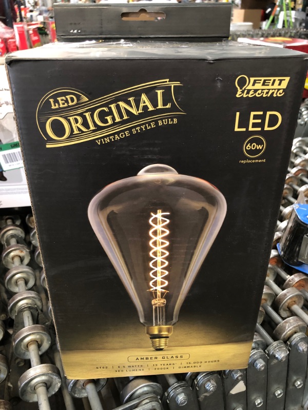 Photo 3 of 60-Watt Equivalent ST52 Dimmable Spiral Filament Oversized Amber Glass E26 Vintage Edison LED Light Bulb, Warm White