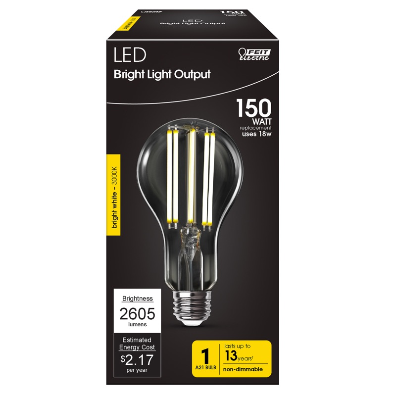 Photo 1 of 150-Watt Equivalent A21 Clear Glass Filament Bright White (3000K) LED Light Bulb (1-Bulb)