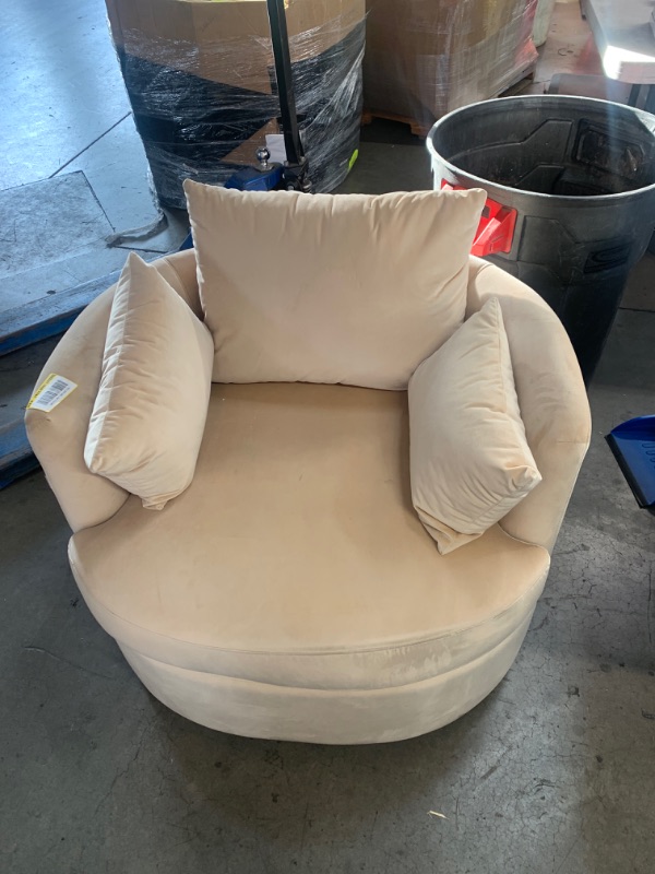 Photo 2 of 43.3 in. Beige Upholstered Swivel Barrel Chair
AS IS NEEDS CLEANING 