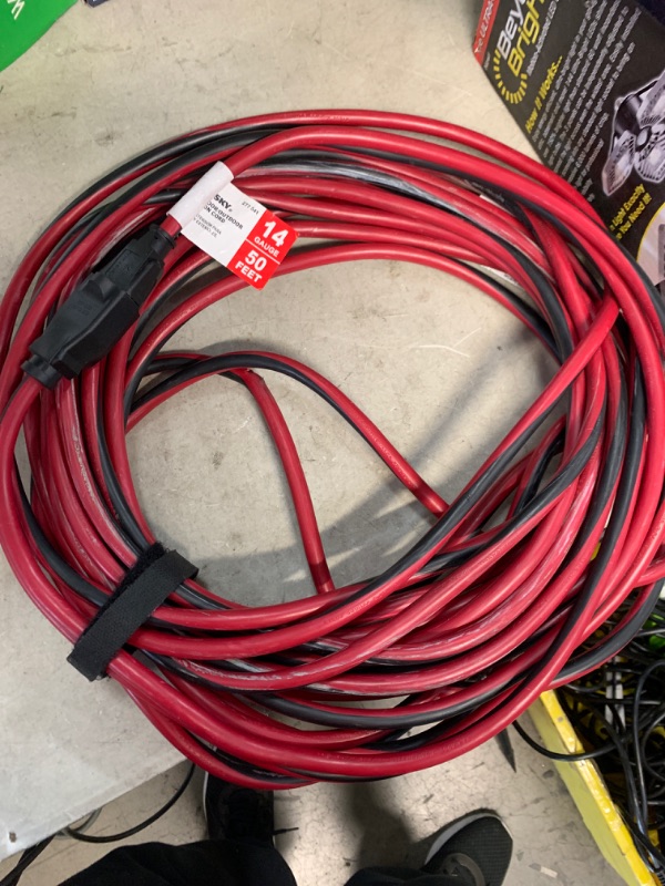 Photo 2 of 50 ft. 14/3 Single Lighted Locking Extension Cord, Red and Black
