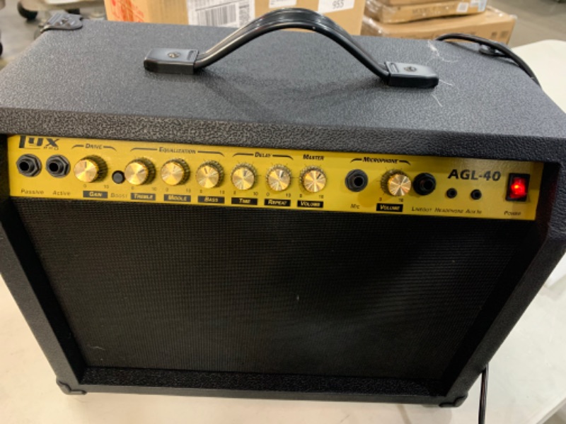 Photo 5 of LyxPro 40 Watt Electric Guitar Amplifier | Combo Solid State Studio & Stage Amp with 8” 4-Ohm Speaker, Custom EQ Controls, Drive, Delay, ¼” Passive/Active/Microphone Inputs, Aux In & Headphone Jack
