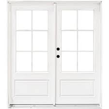 Photo 1 of 60 in. x 80 in. Fiberglass Smooth White Right-Hand Inswing Hinged 3/4-Lite Patio Door with 6-Lite SDL
