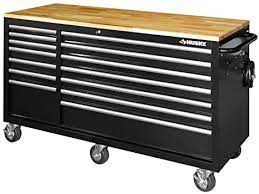 Photo 1 of 62 in. 14-Drawer Mobile Workbench with Solid Wood Top, Black
