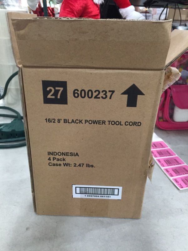 Photo 1 of 8 ft. 16/2 Black Power Tool Cord PACK OF 4
