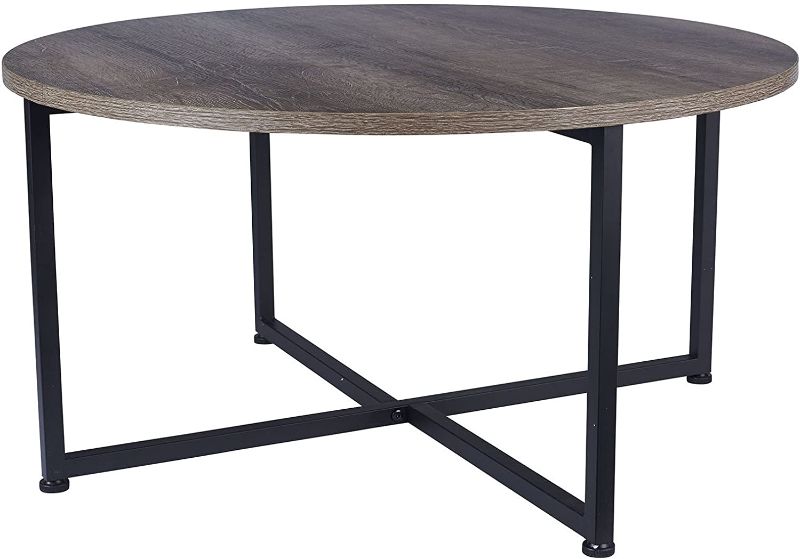 Photo 1 of Household Essentials Grey Top Black Frame Ashwood Round Coffee Table, 31.5 x 31.5
