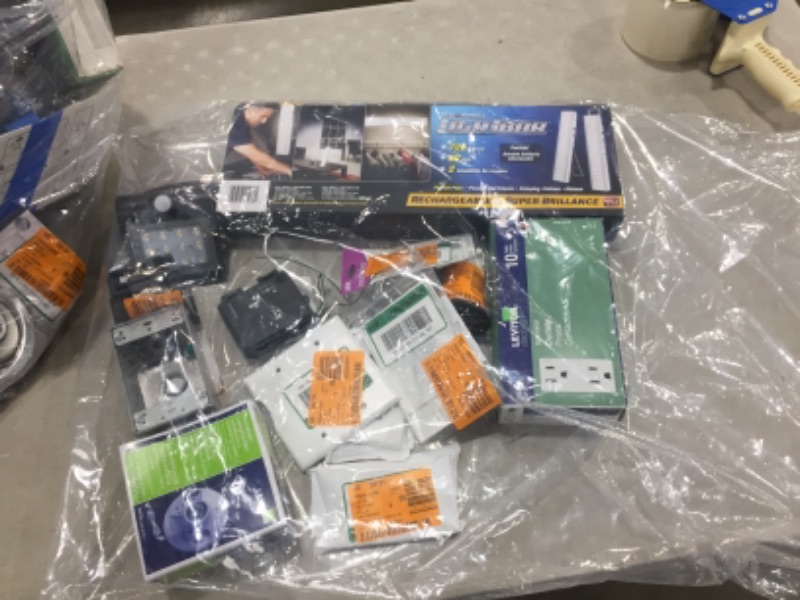 Photo 1 of HOME DEPOT BUNDLE BAG 
**ALL ITEMS COME AS IS**
**NO REFUNDS AND NO RETURNS** 
VARIETY OF ELECTRICAL ITEMS 
PLEASE SEE PHOTOS 